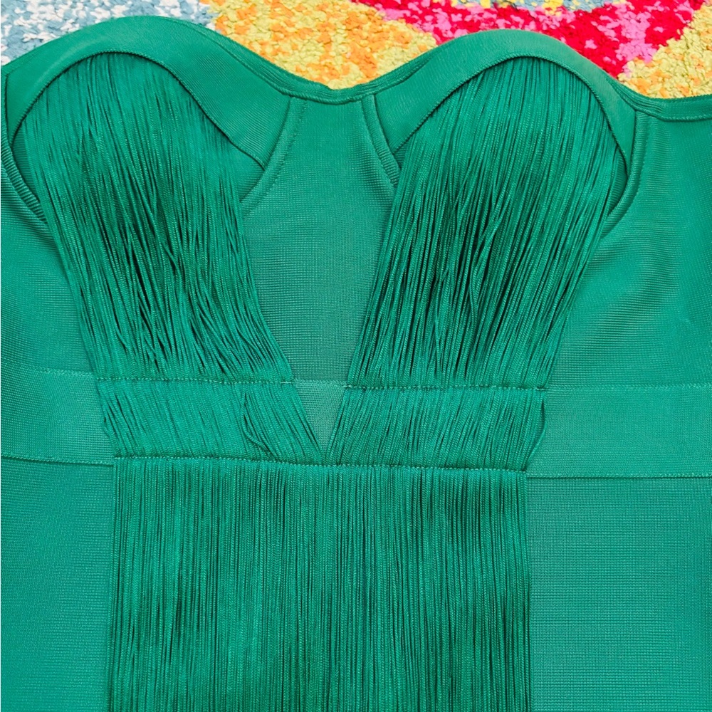 Elegant Green Dress with Fringe Detail